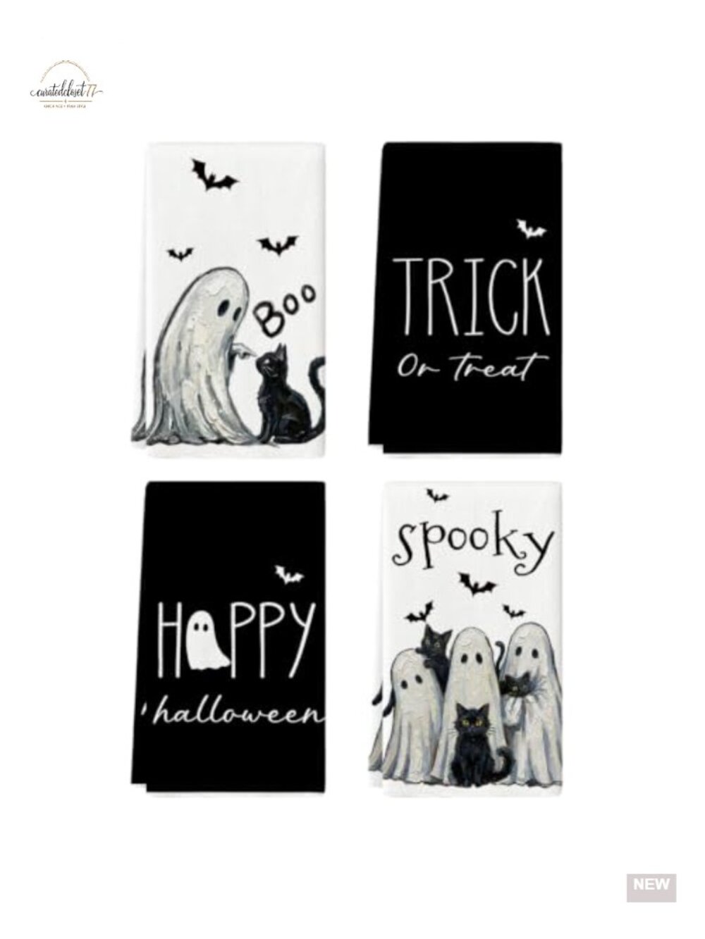 Halloween Ghost Kitchen Towels Set of 4 18x26 100% Polyester Absorbent